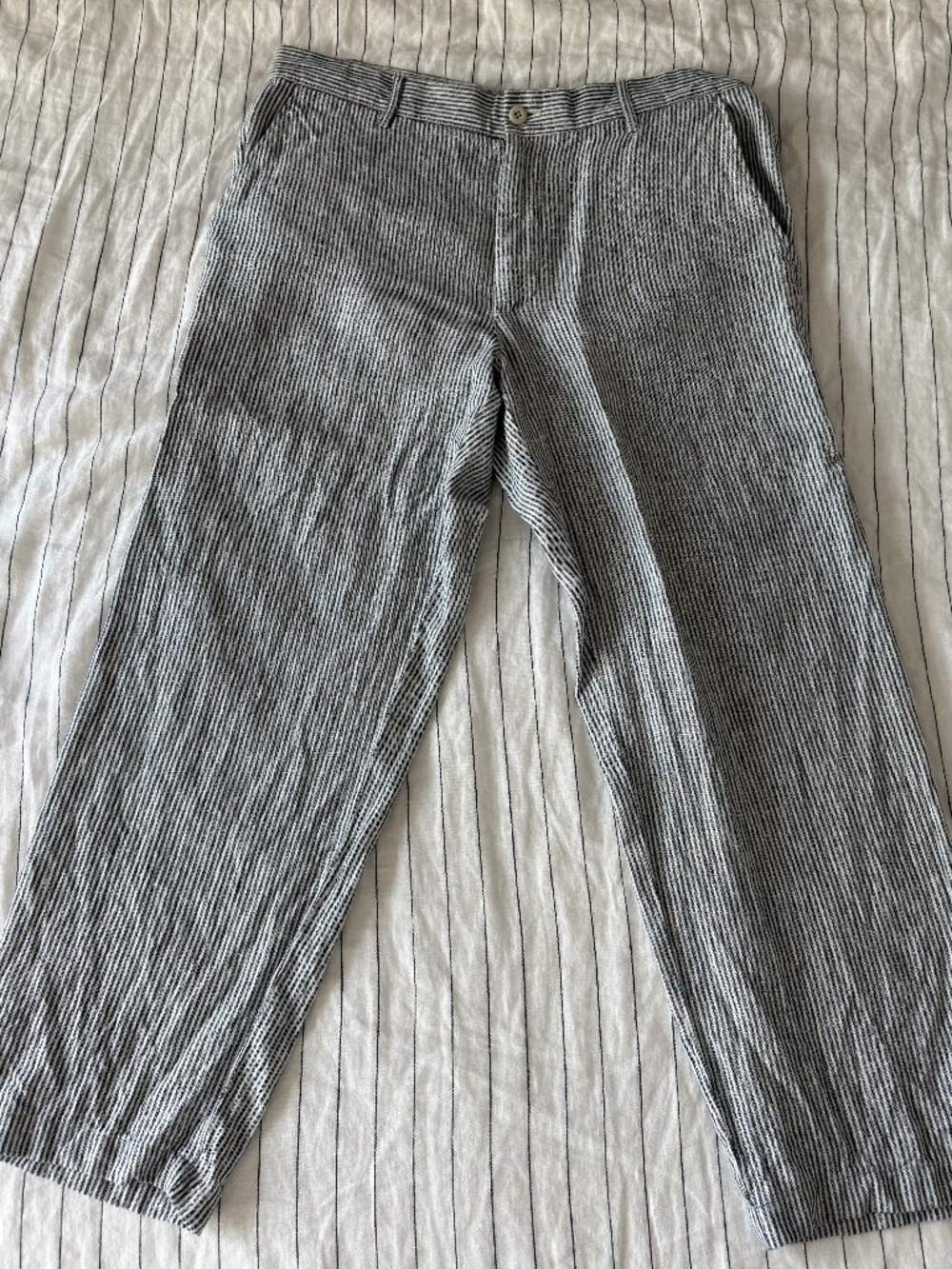 Men’s Blue/White Striped Classic Fit J Crew 100% Linen Pants 33x30